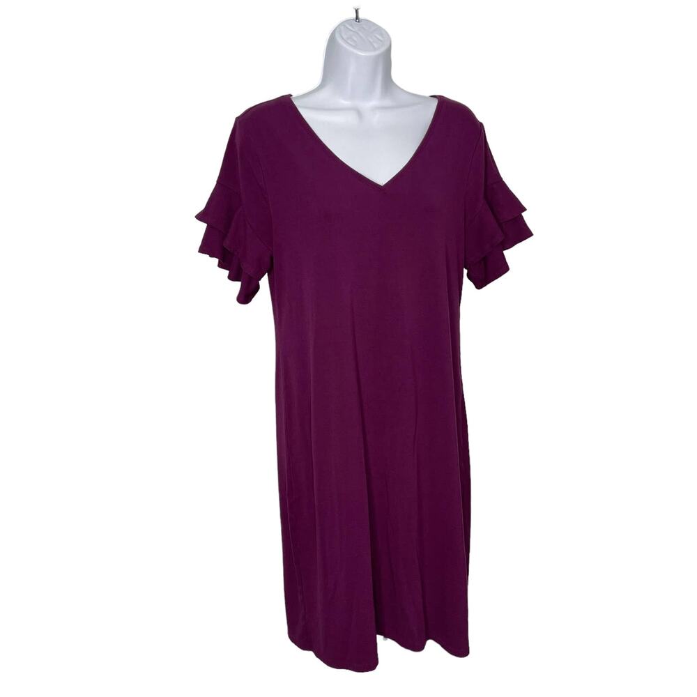 White House Black Market Shift Dress Ruffle Sleeve Plum Medium